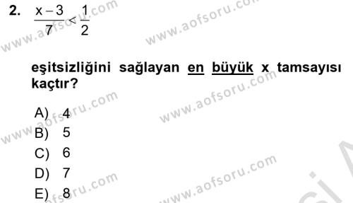 Genel Matematik Dersi 2022 - 2023 Yılı Yaz Okulu Sınavı 2. Soru