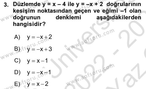 Genel Matematik Dersi 2022 - 2023 Yılı Yaz Okulu Sınavı 3. Soru