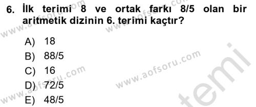 Genel Matematik Dersi 2022 - 2023 Yılı Yaz Okulu Sınavı 6. Soru