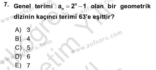 Genel Matematik Dersi 2022 - 2023 Yılı Yaz Okulu Sınavı 7. Soru