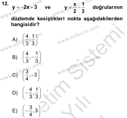 Genel Matematik Dersi 2023 - 2024 Yılı (Vize) Ara Sınavı 12. Soru