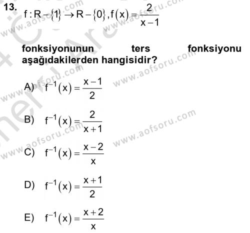 Genel Matematik Dersi 2023 - 2024 Yılı (Vize) Ara Sınavı 13. Soru