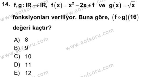 Genel Matematik Dersi 2023 - 2024 Yılı (Vize) Ara Sınavı 14. Soru