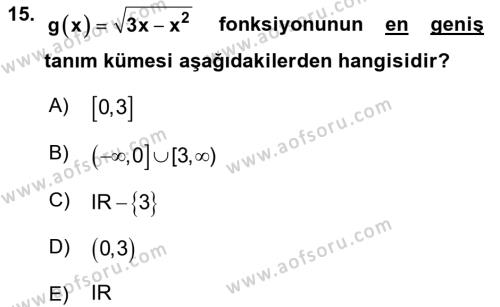 Genel Matematik Dersi 2023 - 2024 Yılı (Vize) Ara Sınavı 15. Soru