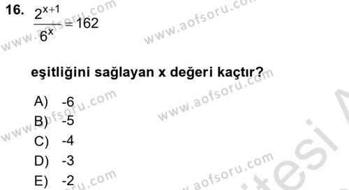 Genel Matematik Dersi 2023 - 2024 Yılı (Vize) Ara Sınavı 16. Soru