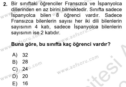 Genel Matematik Dersi 2023 - 2024 Yılı (Vize) Ara Sınavı 2. Soru