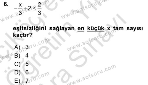 Genel Matematik Dersi 2023 - 2024 Yılı (Vize) Ara Sınavı 6. Soru