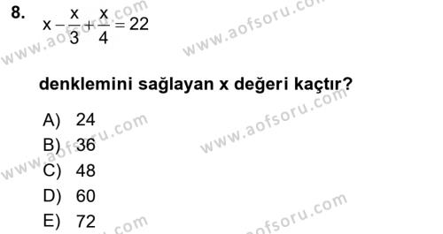 Genel Matematik Dersi 2023 - 2024 Yılı (Vize) Ara Sınavı 8. Soru