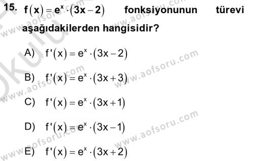 Genel Matematik Dersi 2023 - 2024 Yılı Yaz Okulu Sınavı 15. Soru