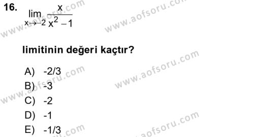 Genel Matematik Dersi 2023 - 2024 Yılı Yaz Okulu Sınavı 16. Soru