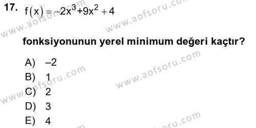 Genel Matematik Dersi 2023 - 2024 Yılı Yaz Okulu Sınavı 17. Soru