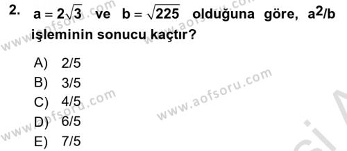 Genel Matematik Dersi 2023 - 2024 Yılı Yaz Okulu Sınavı 2. Soru