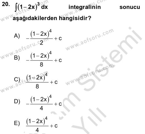 Genel Matematik Dersi 2023 - 2024 Yılı Yaz Okulu Sınavı 20. Soru