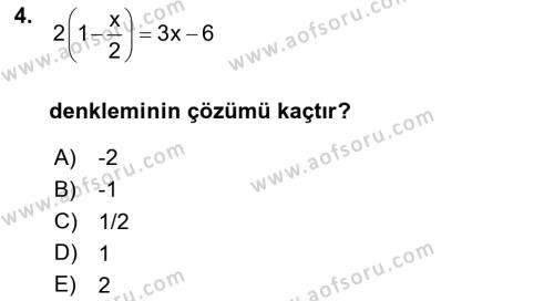 Genel Matematik Dersi 2023 - 2024 Yılı Yaz Okulu Sınavı 4. Soru