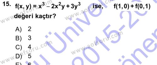 Matematik 1 Dersi 2015 - 2016 Yılı (Final) Dönem Sonu Sınavı 15. Soru