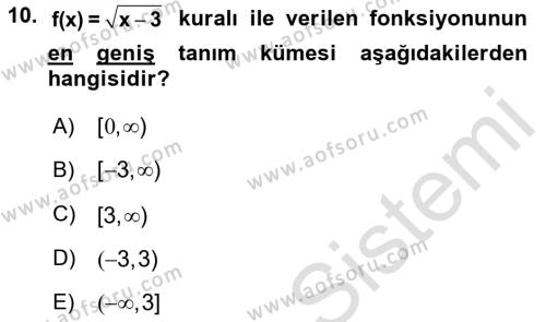 Matematik 1 Dersi 2023 - 2024 Yılı (Vize) Ara Sınavı 10. Soru