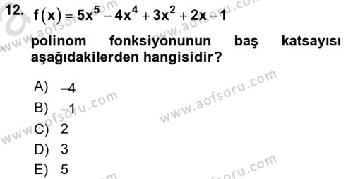 Matematik 1 Dersi 2023 - 2024 Yılı (Vize) Ara Sınavı 12. Soru