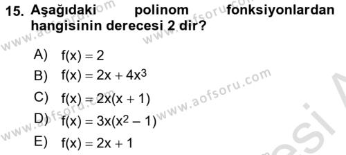 Matematik 1 Dersi 2023 - 2024 Yılı (Vize) Ara Sınavı 15. Soru