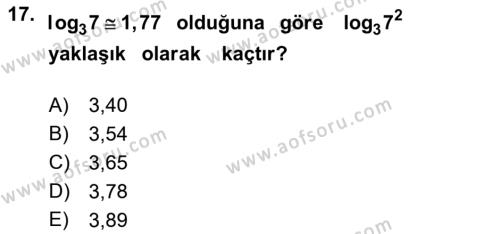 Matematik 1 Dersi 2023 - 2024 Yılı (Vize) Ara Sınavı 17. Soru