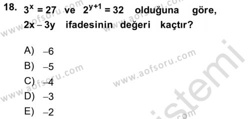 Matematik 1 Dersi 2023 - 2024 Yılı (Vize) Ara Sınavı 18. Soru