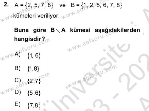 Matematik 1 Dersi 2023 - 2024 Yılı (Vize) Ara Sınavı 2. Soru