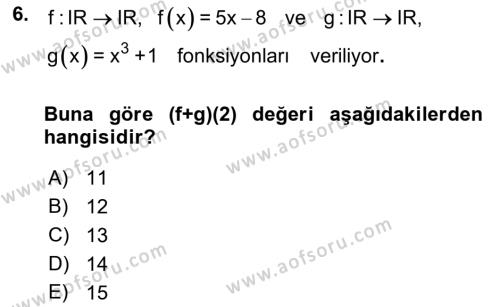 Matematik 1 Dersi 2023 - 2024 Yılı (Vize) Ara Sınavı 6. Soru