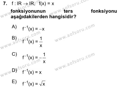 Matematik 1 Dersi 2023 - 2024 Yılı (Vize) Ara Sınavı 7. Soru