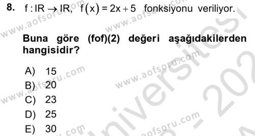 Matematik 1 Dersi 2023 - 2024 Yılı (Vize) Ara Sınavı 8. Soru