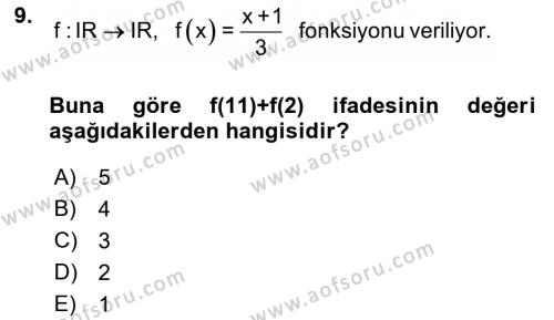 Matematik 1 Dersi 2023 - 2024 Yılı (Vize) Ara Sınavı 9. Soru