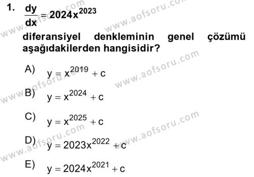 Matematik 1 Dersi 2023 - 2024 Yılı (Final) Dönem Sonu Sınavı 1. Soru