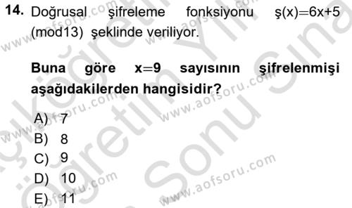 Matematik 1 Dersi 2023 - 2024 Yılı (Final) Dönem Sonu Sınavı 14. Soru