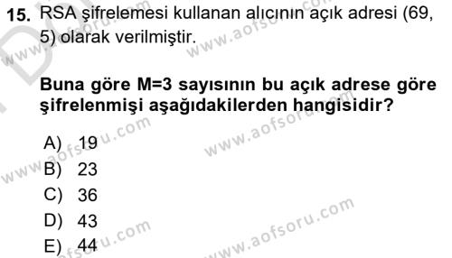 Matematik 1 Dersi 2023 - 2024 Yılı (Final) Dönem Sonu Sınavı 15. Soru