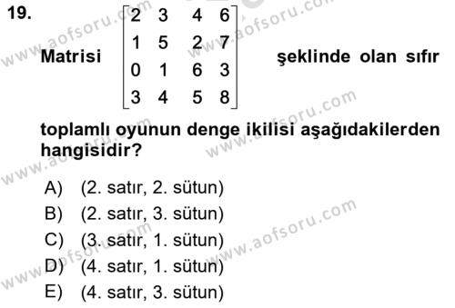 Matematik 1 Dersi 2023 - 2024 Yılı (Final) Dönem Sonu Sınavı 19. Soru