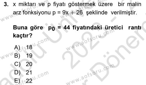 Matematik 1 Dersi 2023 - 2024 Yılı (Final) Dönem Sonu Sınavı 3. Soru