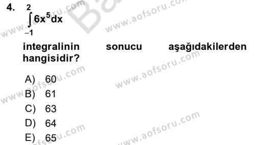 Matematik 1 Dersi 2023 - 2024 Yılı (Final) Dönem Sonu Sınavı 4. Soru