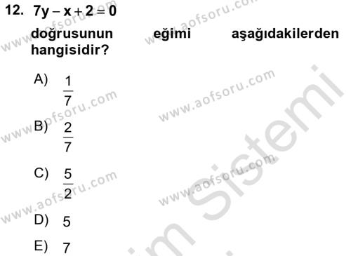 Matematik 1 Dersi 2024 - 2025 Yılı (Vize) Ara Sınavı 12. Soru