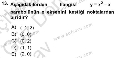 Matematik 1 Dersi 2024 - 2025 Yılı (Vize) Ara Sınavı 13. Soru