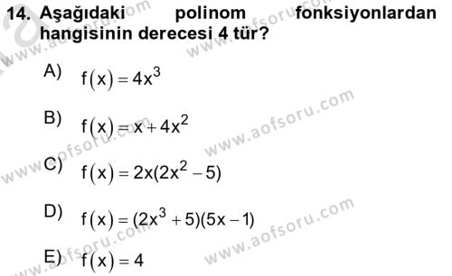 Matematik 1 Dersi 2024 - 2025 Yılı (Vize) Ara Sınavı 14. Soru