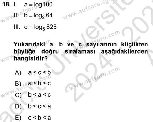 Matematik 1 Dersi 2024 - 2025 Yılı (Vize) Ara Sınavı 18. Soru