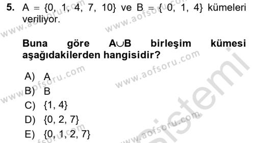 Matematik 1 Dersi 2024 - 2025 Yılı (Vize) Ara Sınavı 5. Soru