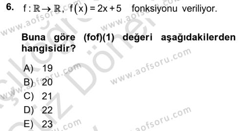 Matematik 1 Dersi 2024 - 2025 Yılı (Vize) Ara Sınavı 6. Soru