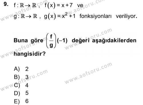 Matematik 1 Dersi 2024 - 2025 Yılı (Vize) Ara Sınavı 9. Soru