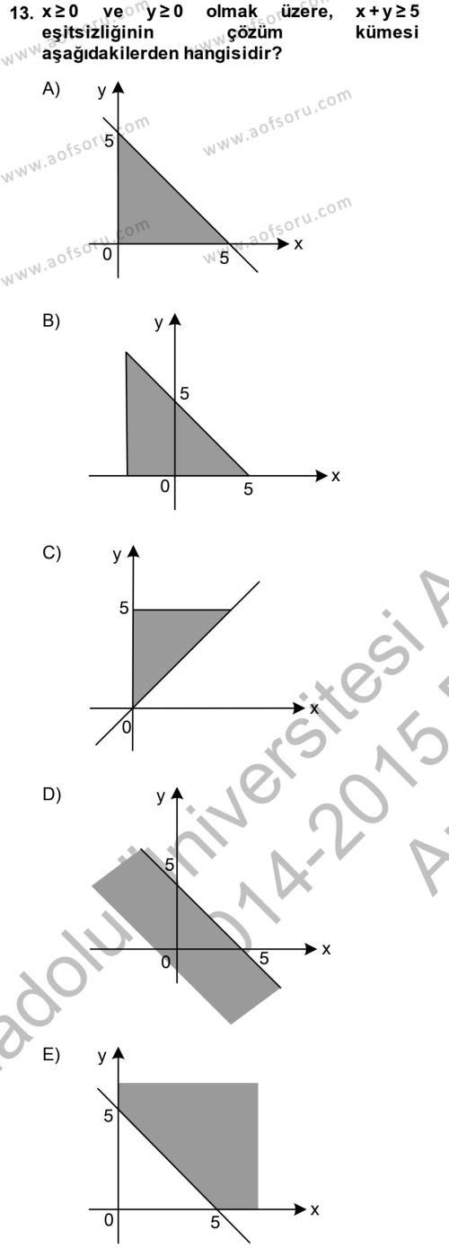 Matematik 2 Dersi 2014 - 2015 Yılı (Vize) Ara Sınavı 13. Soru