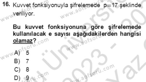 Matematik 2 Dersi 2023 - 2024 Yılı Yaz Okulu Sınavı 16. Soru