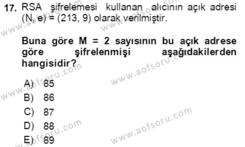 Matematik 2 Dersi 2023 - 2024 Yılı Yaz Okulu Sınavı 17. Soru