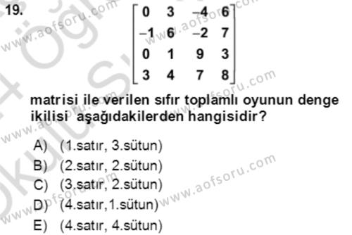 Matematik 2 Dersi 2023 - 2024 Yılı Yaz Okulu Sınavı 19. Soru