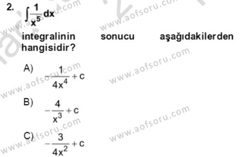 Matematik 2 Dersi 2023 - 2024 Yılı Yaz Okulu Sınavı 2. Soru