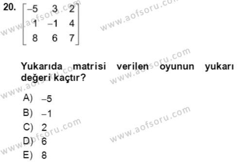 Matematik 2 Dersi 2023 - 2024 Yılı Yaz Okulu Sınavı 20. Soru