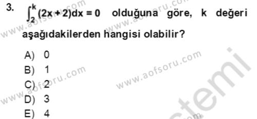 Matematik 2 Dersi 2023 - 2024 Yılı Yaz Okulu Sınavı 3. Soru