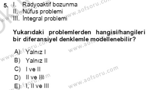 Matematik 2 Dersi 2023 - 2024 Yılı Yaz Okulu Sınavı 5. Soru